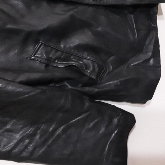 Perry Ellis men leather jacket pea coat in size L y2k black button down winter - Picture 3 of 7